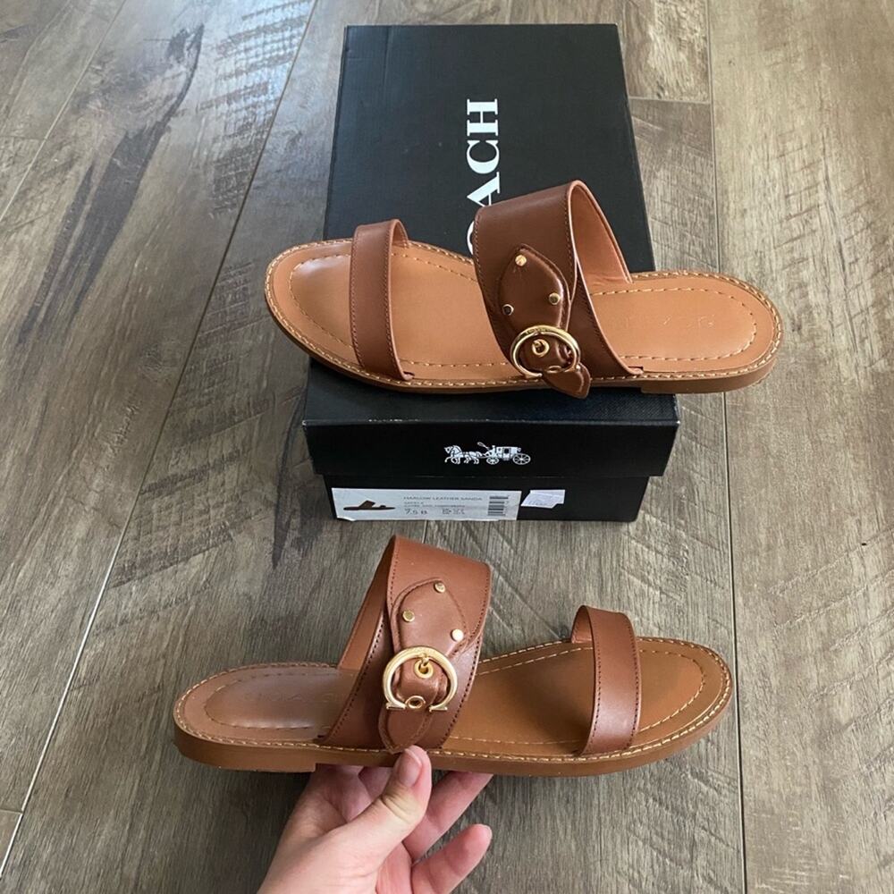 NWB Coach Harlow Sandal Brown Leather 7.5 - Picture 1 of 6